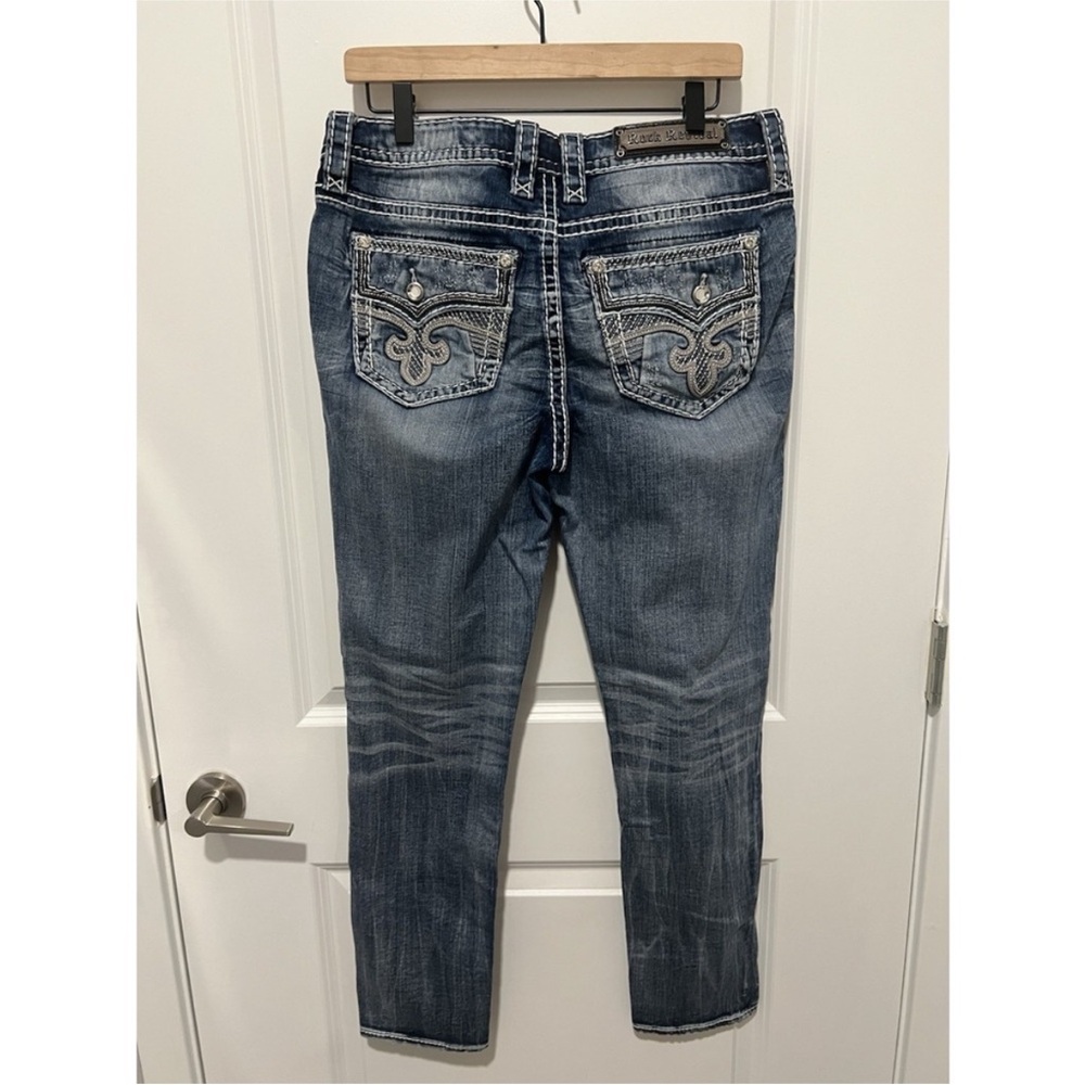 Rock Revival Dark Blue Skinny Jeans lots of rhinestone and bling rare hard 2 fin